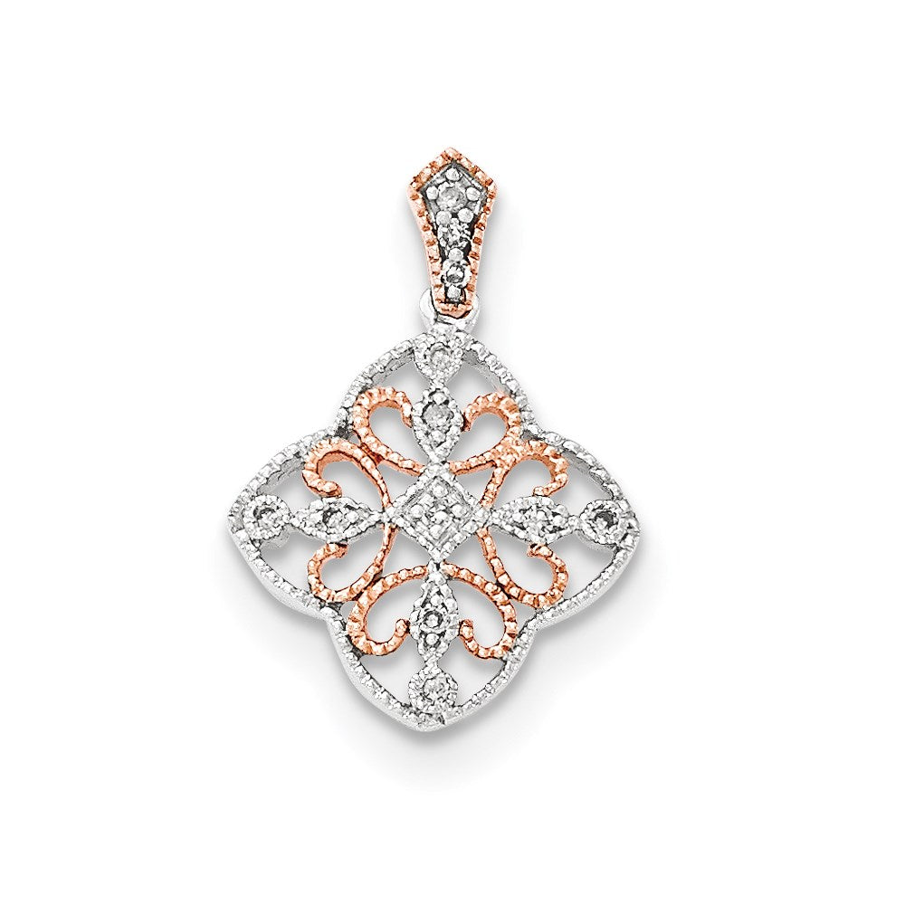 14K White Gold w/Rose Rhodium Real Diamond Pendant