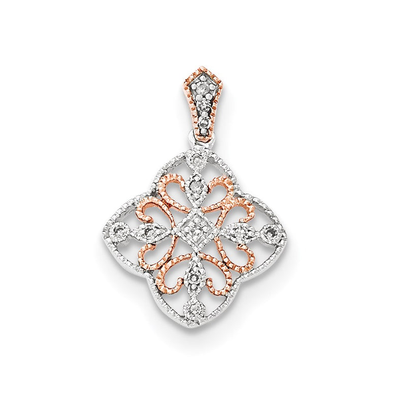 14K White Gold w/Rose Rhodium Real Diamond Pendant