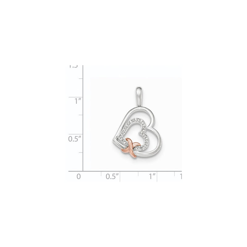 14k White Gold Polished Real Diamond w/ Rose Gold Heart Pendant