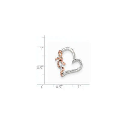 14k Two-Tone Gold Real Diamond Polished Heart w/bow Pendant