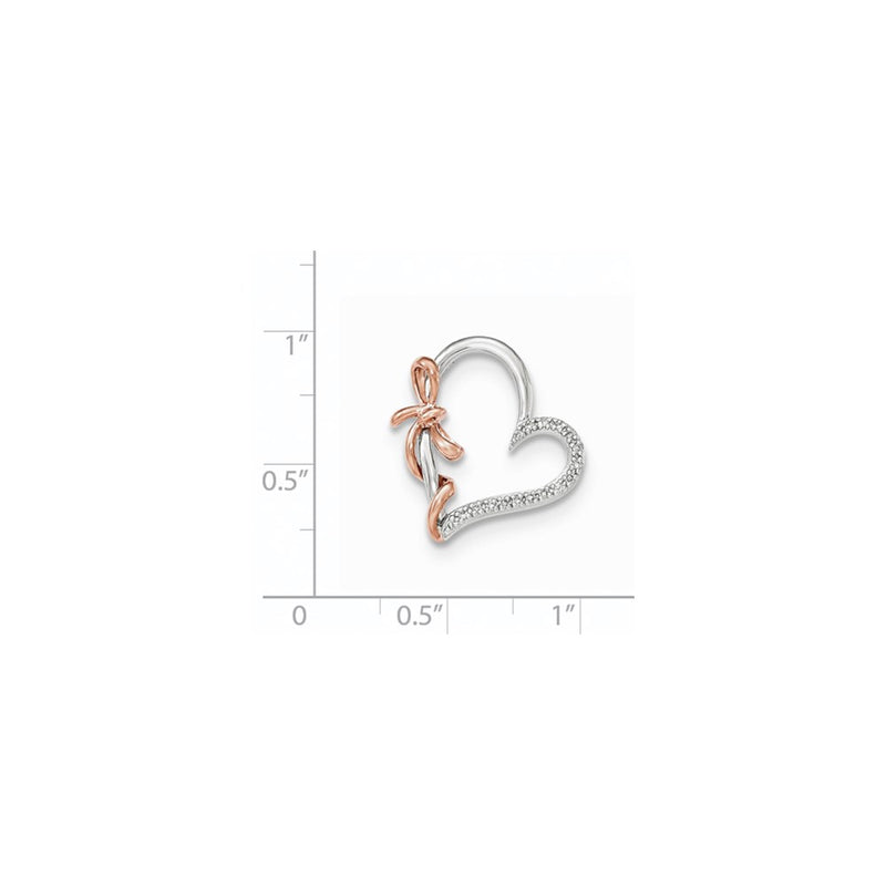 14k Two-Tone Gold Real Diamond Polished Heart w/bow Pendant