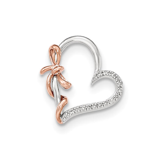 14k Two-Tone Gold Real Diamond Polished Heart w/bow Pendant
