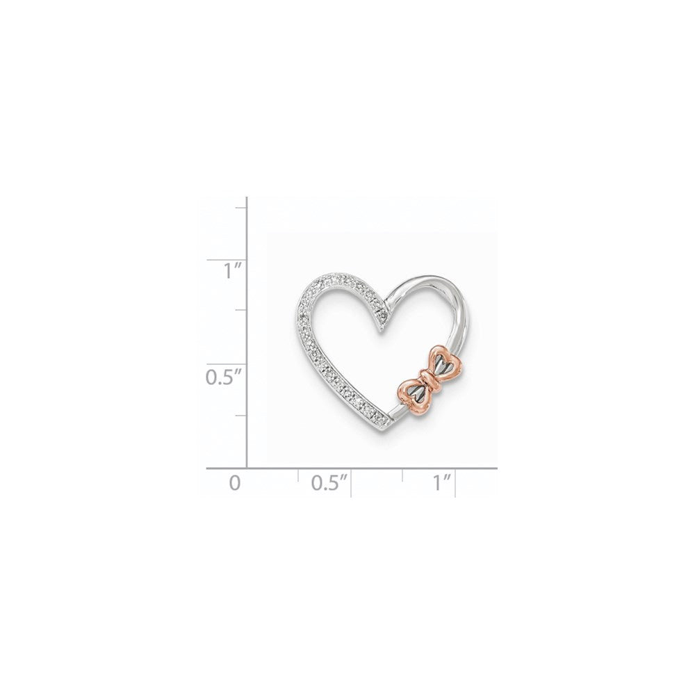 14K Two toned Diamond Polished Heart with bow Pendant