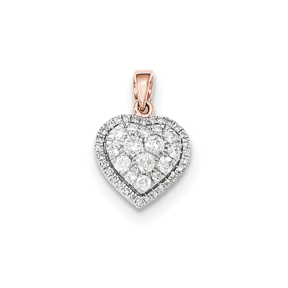 14k Rose Gold Real Diamond Polished Heart Pendant
