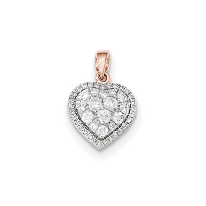 14k Rose Gold Real Diamond Polished Heart Pendant