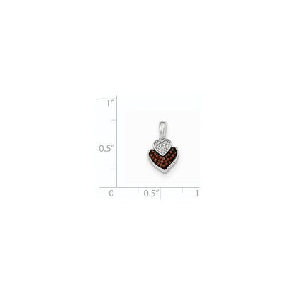 14k White Gold Cognac and White Real Diamond Double Heart Pendant