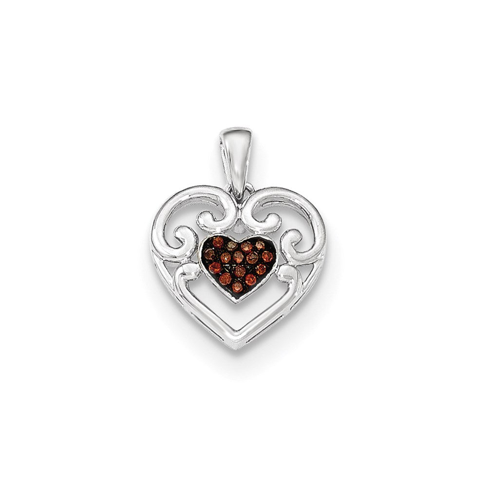 14k White Gold Cognac Real Diamond Heart Pendant