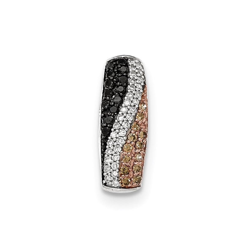 14k White Gold w/Rhodium Polished Black White & Chocolate Diamond Pendant