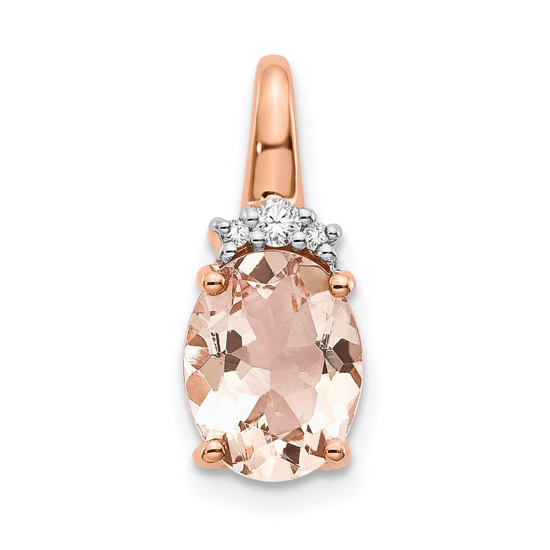 14K Rose Gold Morganite and Real Diamond Pendant