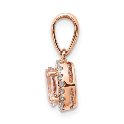 14k Rose Gold Oval Morganite and Diamond Halo Pendant