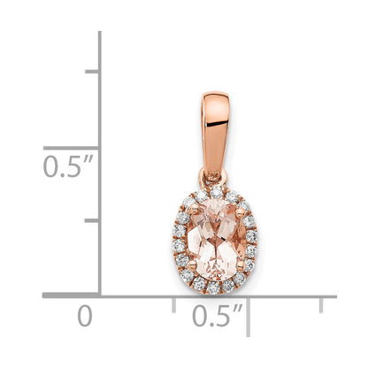 14k Rose Gold Oval Morganite and Diamond Halo Pendant