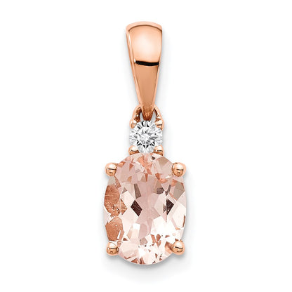 14k Rose Gold Oval Morganite and Diamond Pendant