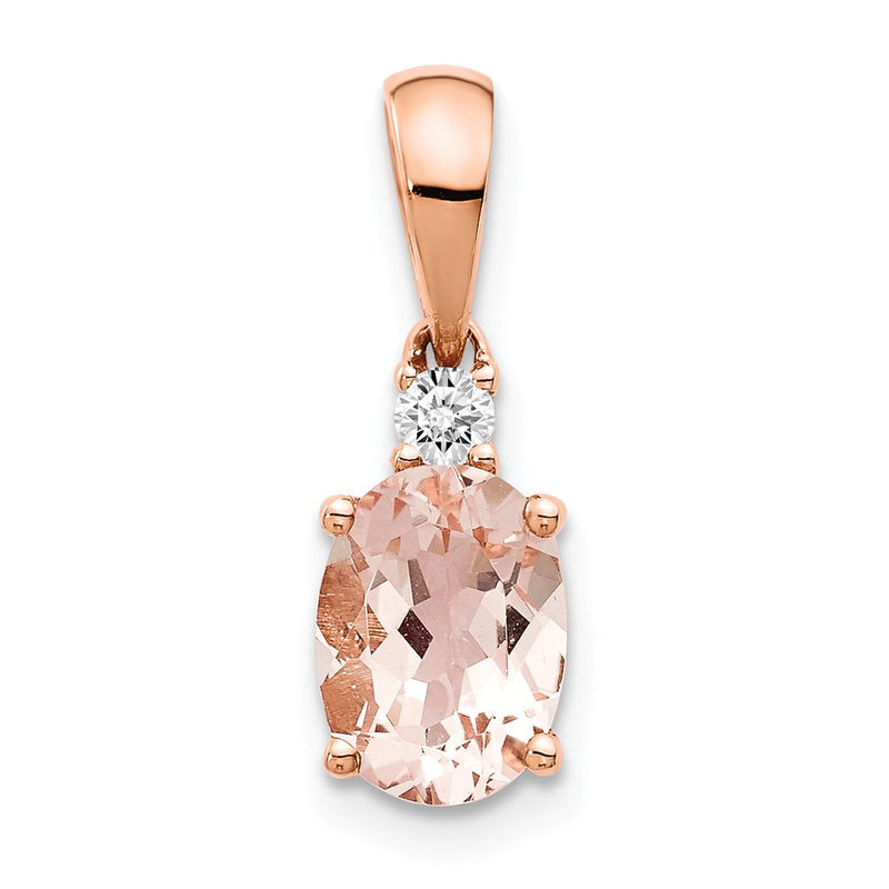 14k Rose Gold Oval Morganite and Diamond Pendant
