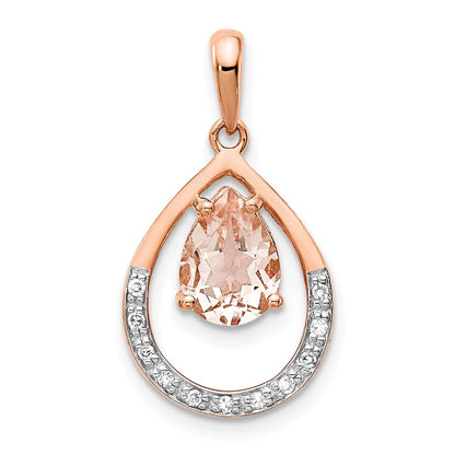 14K Rose Gold Morganite and Diamond Pendant