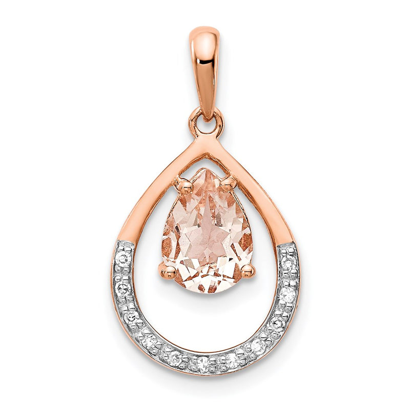 14K Rose Gold Morganite and Diamond Pendant
