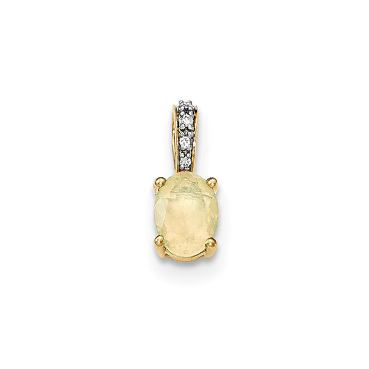 14K Yellow Gold Oval Australian Opal & Real Diamond Pendant