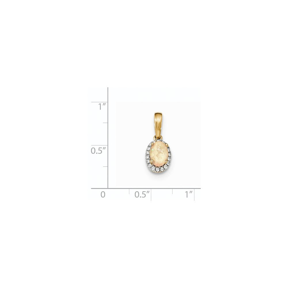 14K Yellow Gold Oval Australian Opal & Real Diamond Halo Pendant
