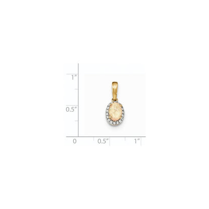 14K Yellow Gold Oval Australian Opal & Real Diamond Halo Pendant