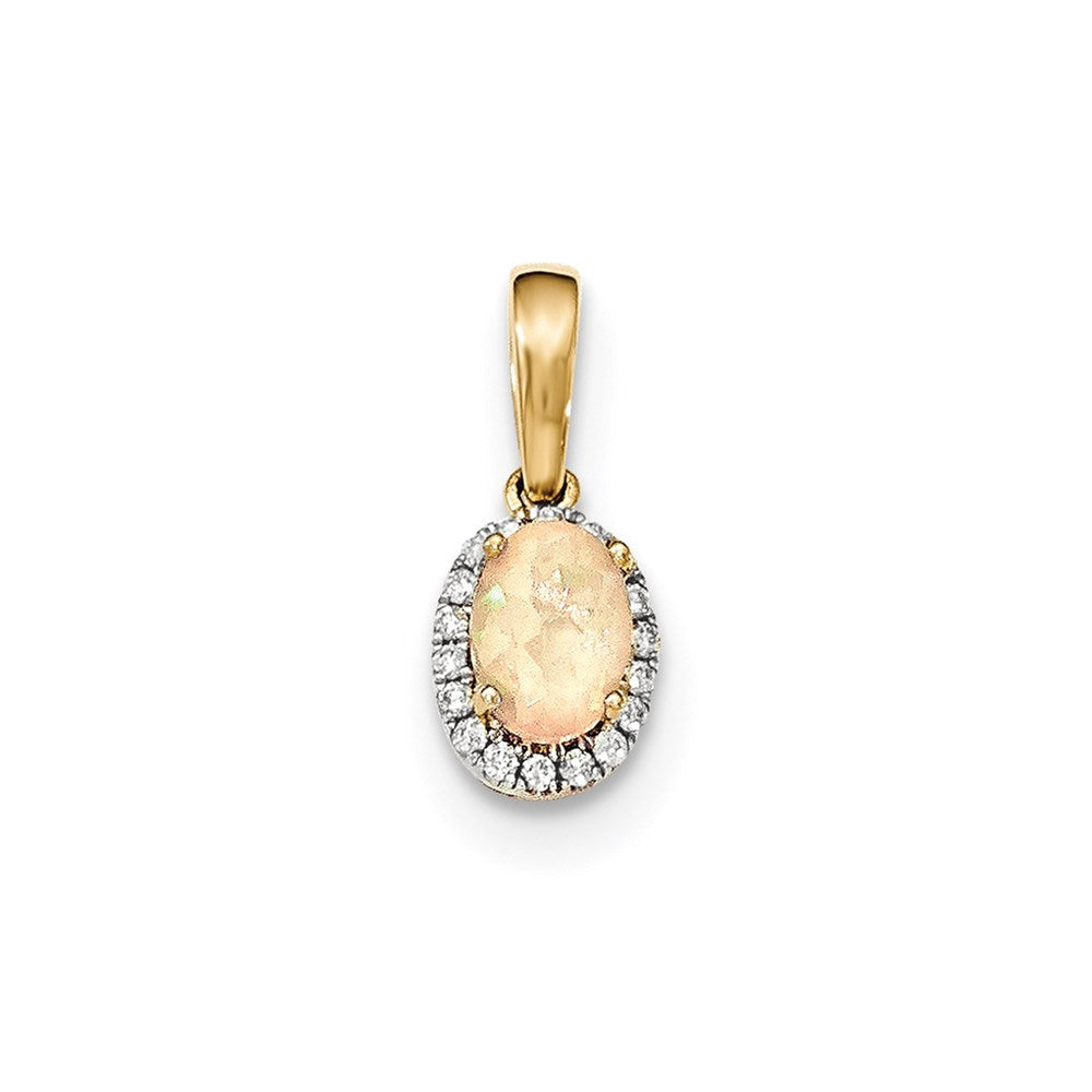 14K Yellow Gold Oval Australian Opal & Real Diamond Halo Pendant