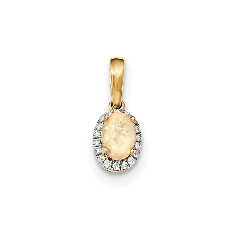 14K Yellow Gold Oval Australian Opal & Real Diamond Halo Pendant