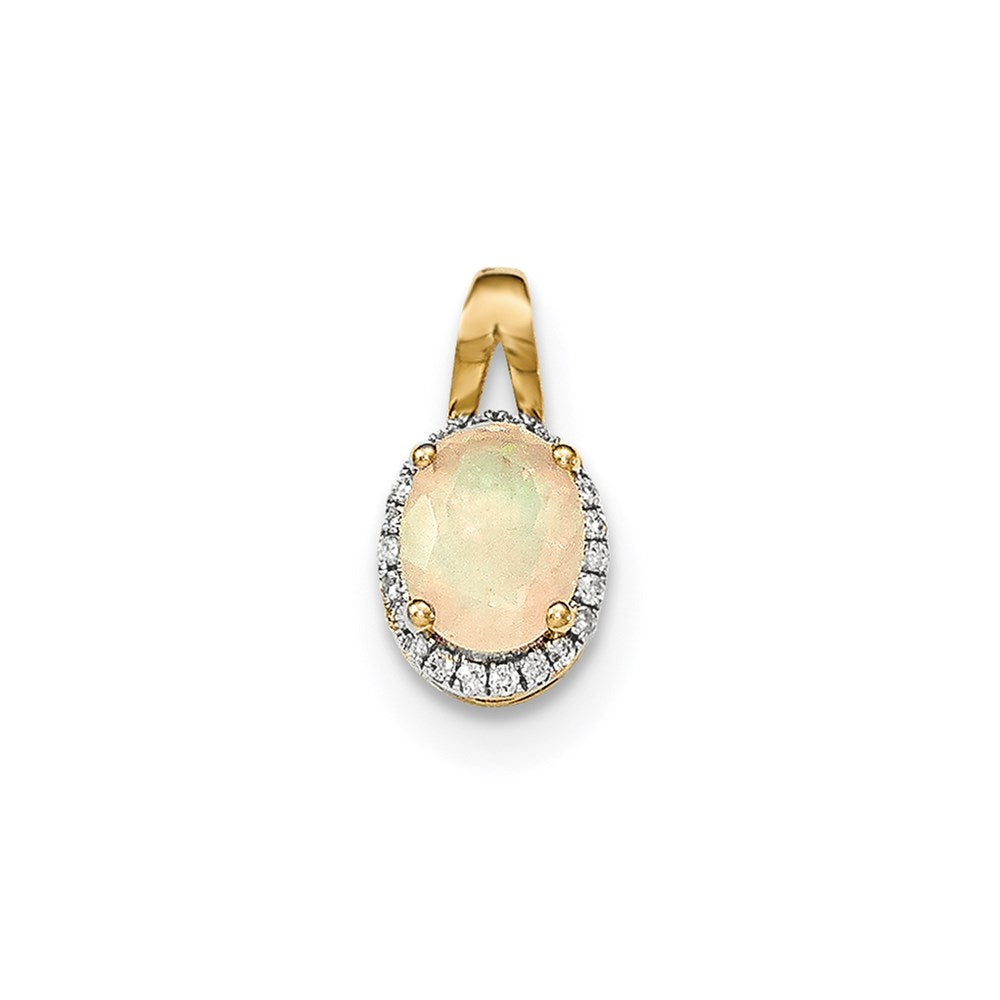 14K Yellow Gold Oval Australian Opal & Real Diamond Halo Pendant