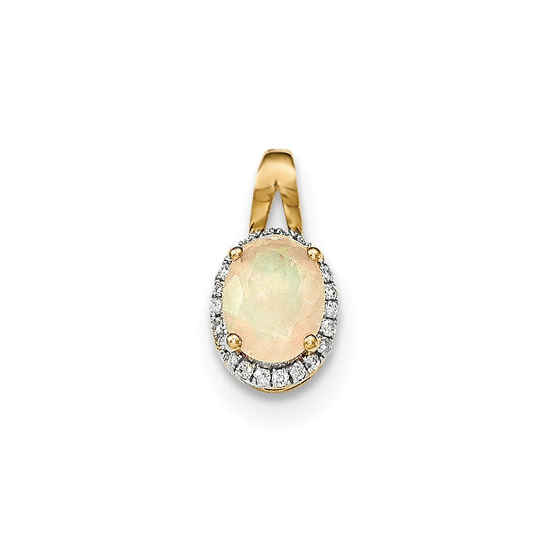 14K Yellow Gold Oval Australian Opal & Real Diamond Halo Pendant