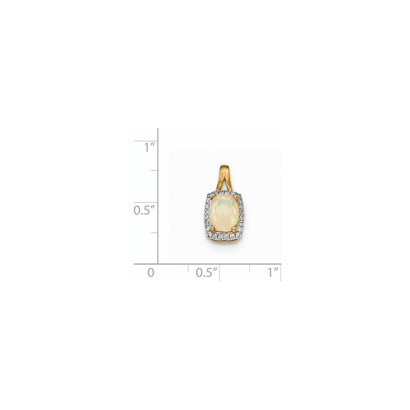 14K Yellow Gold Oval Australian Opal & Real Diamond Rectangle Pendant