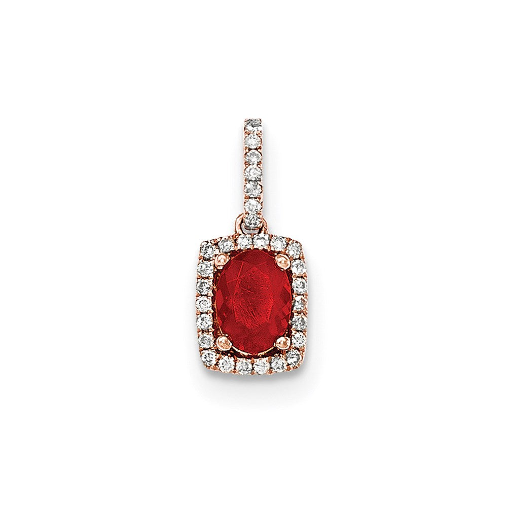 14k Rose Gold Oval Fire Opal & Real Diamond Rectangle Pendant