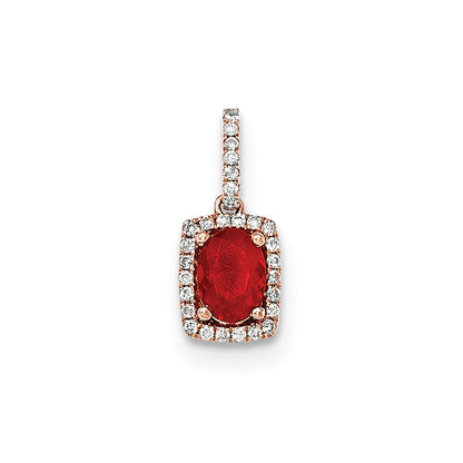 14k Rose Gold Oval Fire Opal & Real Diamond Rectangle Pendant