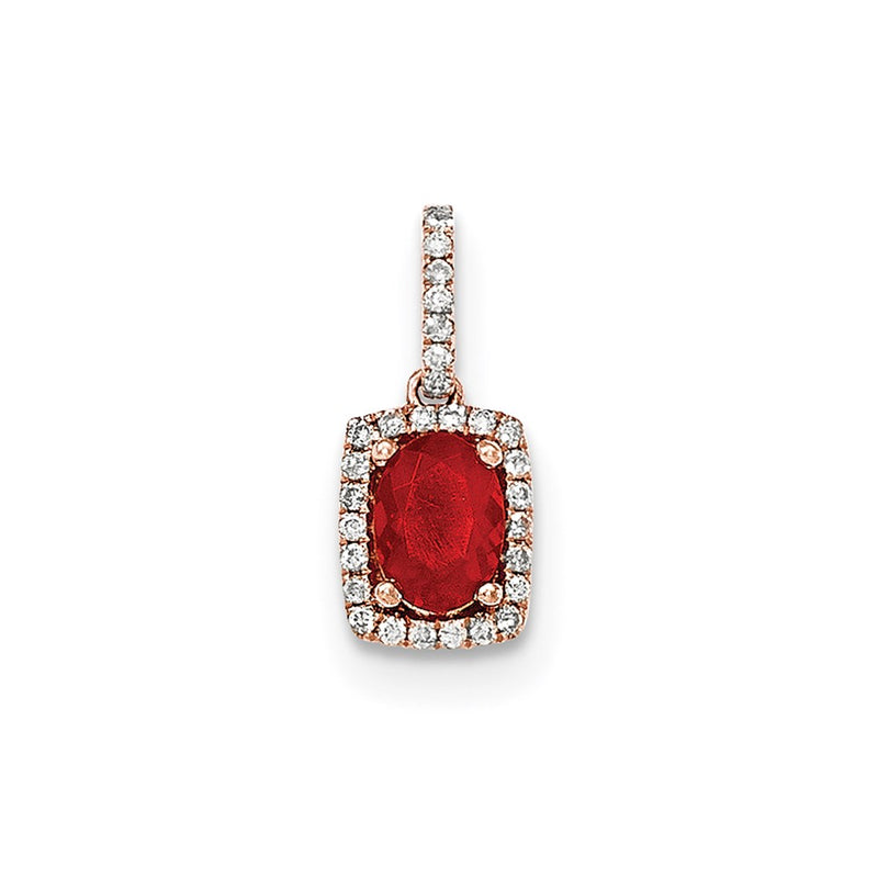 14k Rose Gold Oval Fire Opal & Real Diamond Rectangle Pendant