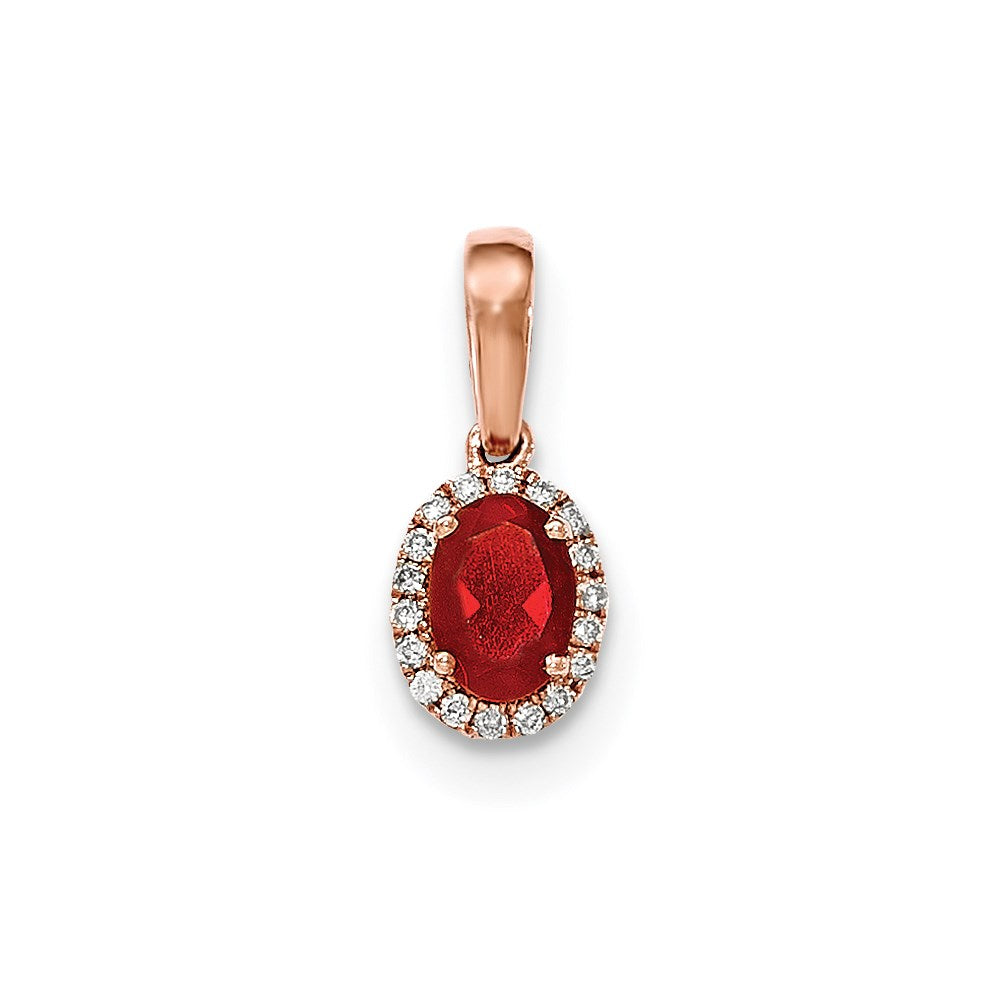 14k Rose Gold Oval Fire Opal and Diamond Halo Pendant
