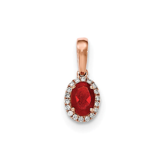 14k Rose Gold Oval Fire Opal and Diamond Halo Pendant