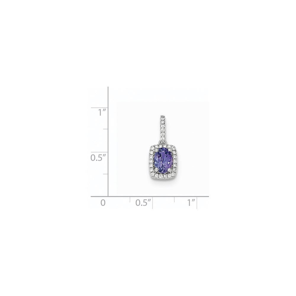 14k White Gold Oval Tanzanite & Diamond Rectangle Pendant