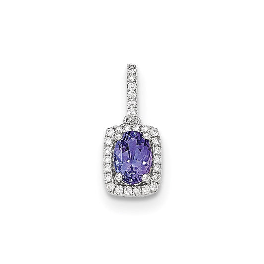 14k White Gold Oval Tanzanite & Diamond Rectangle Pendant