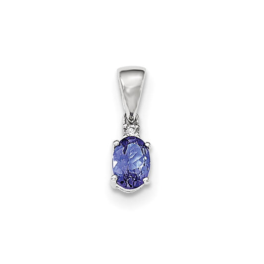 14k White Gold Oval Tanzanite & Diamond Pendant