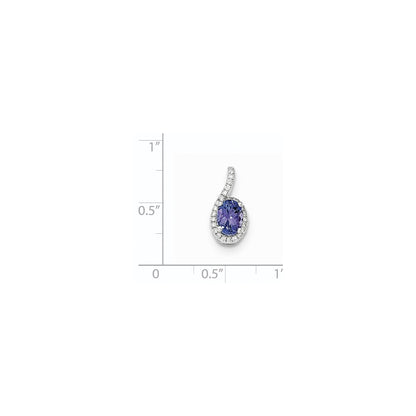 14k White Gold Oval Tanzanite & Halo Diamond Pendant
