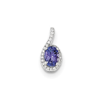 14k White Gold Oval Tanzanite & Halo Diamond Pendant