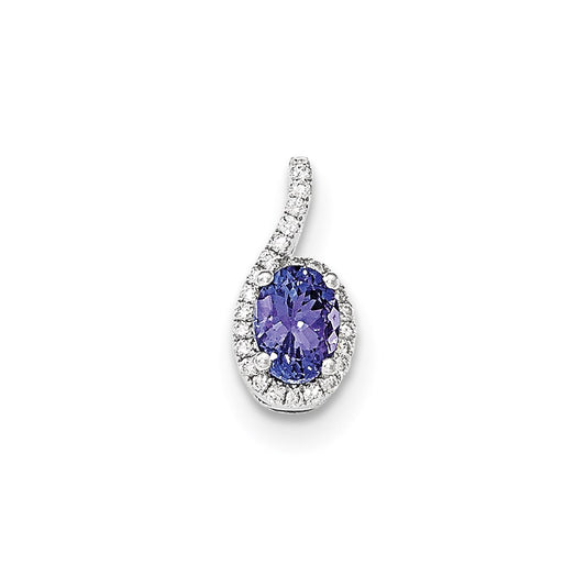 14k White Gold Oval Tanzanite & Halo Diamond Pendant