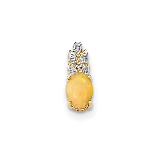 14K Yellow Gold Opal and Real Diamond Pendant