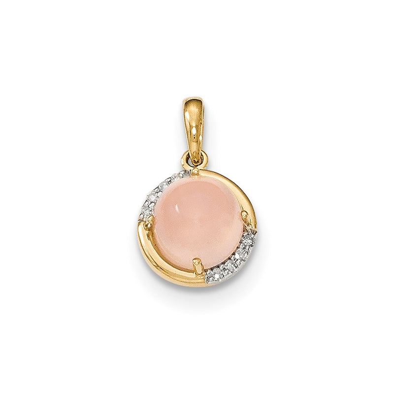 14K Yellow Gold Pink Chalcedony and Real Diamond Pendant