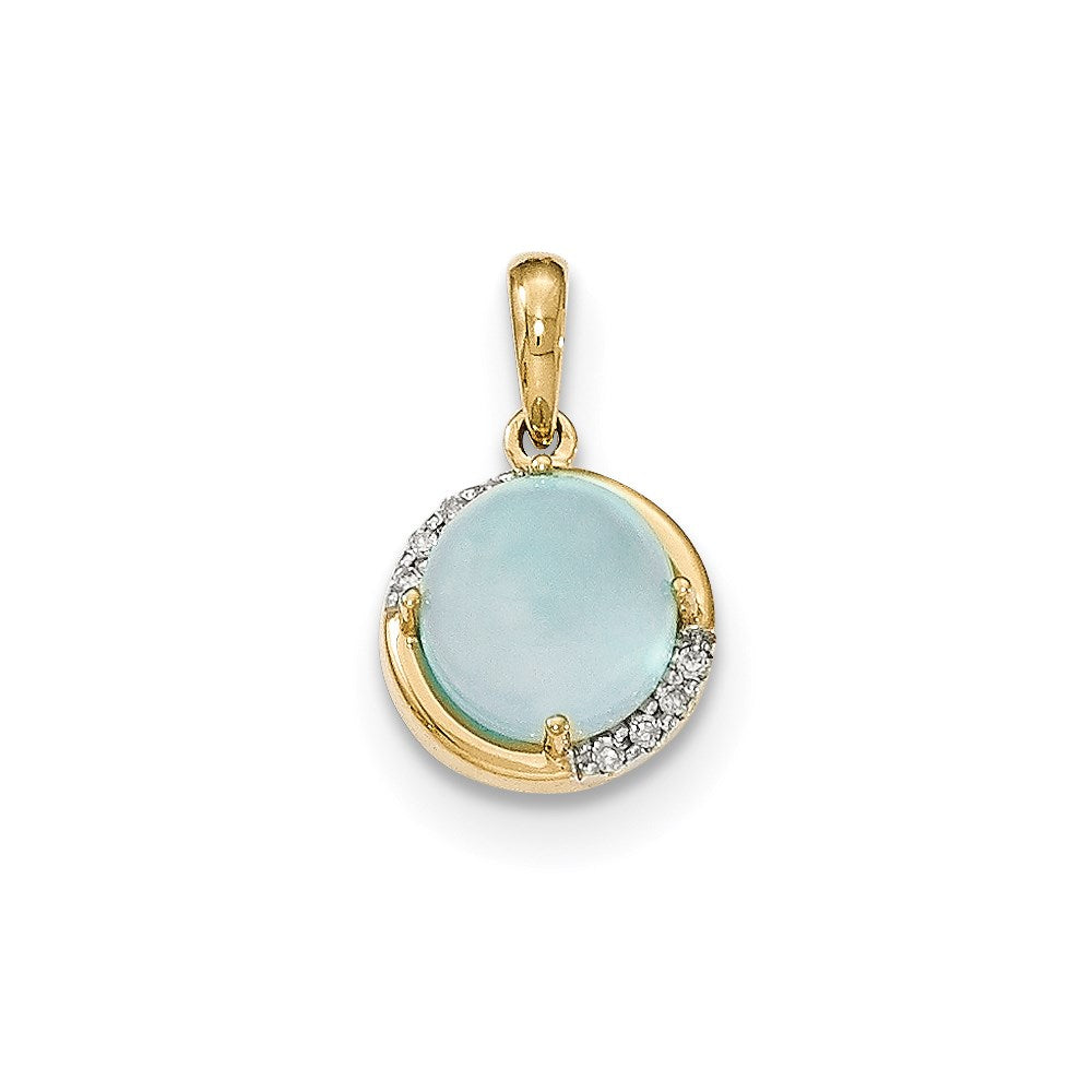 14k Blue Chalcedony and Diamond Pendant