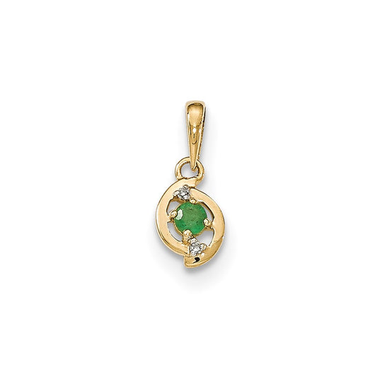 14K Yellow Gold Emerald and Real Diamond Pendant