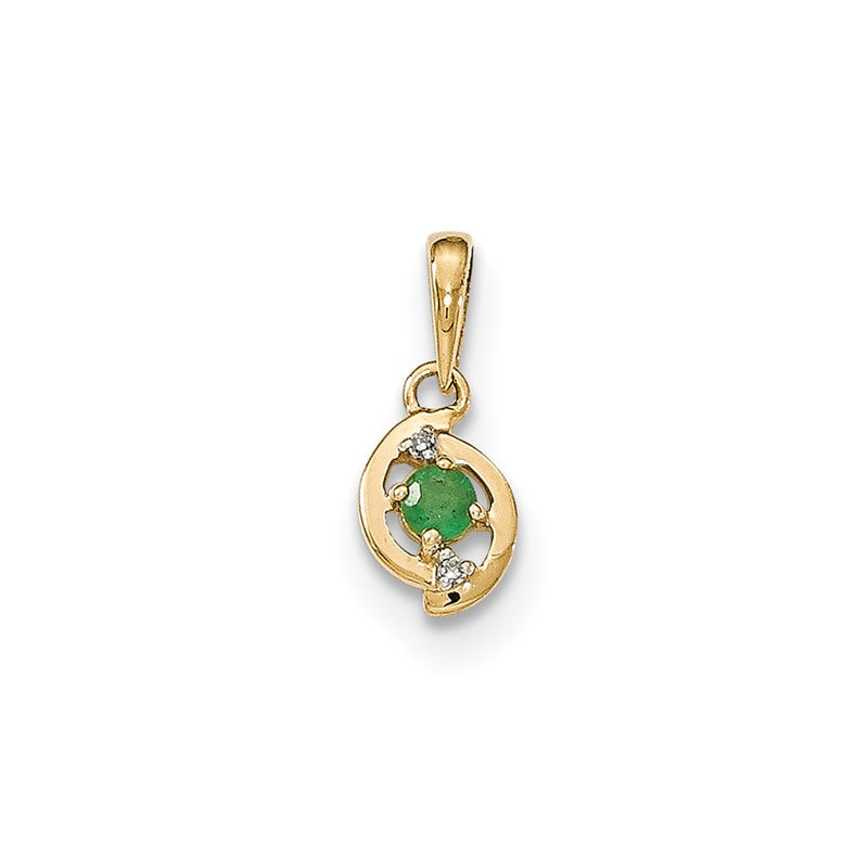 14K Yellow Gold Emerald and Real Diamond Pendant