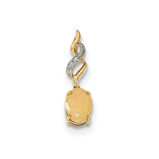 14k Yellow Gold Opal and Real Diamond Pendant