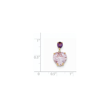 14K Yellow Gold Pink Quartz & Amethyst and Real Diamond Pendant