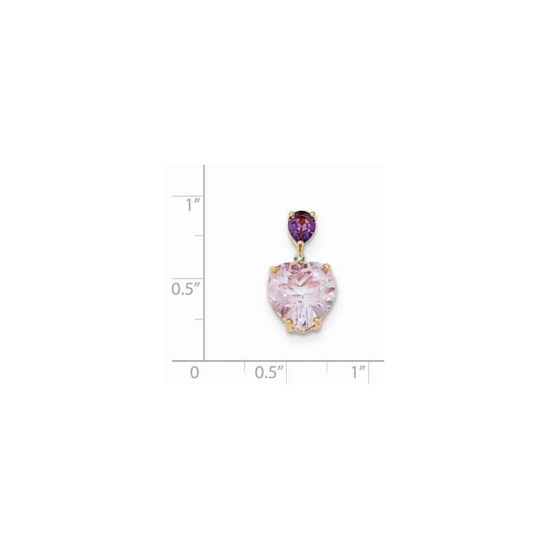 14K Yellow Gold Pink Quartz & Amethyst and Real Diamond Pendant