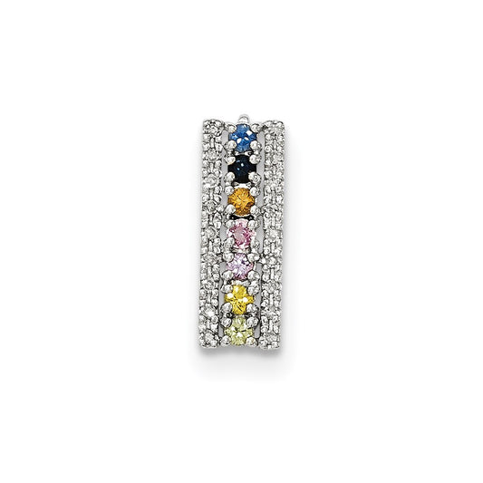 14k White Gold Multi-Sapphire & Real Diamond Pendant