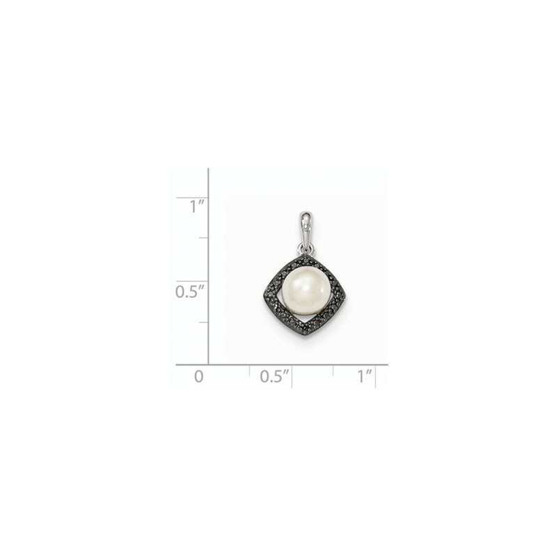 ROUND FRAMING-Custom Order (Dolgorsuren Tsevegjav) 14k White Gold FW Cultured Pearl and Black Real Diamond Pendant