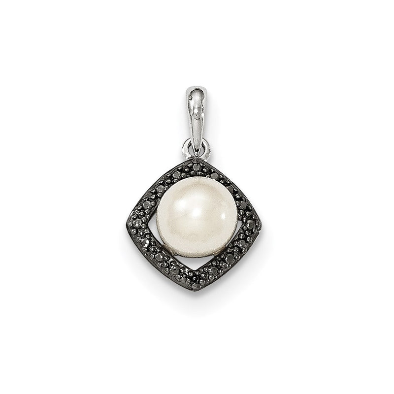 ROUND FRAMING-Custom Order (Dolgorsuren Tsevegjav) 14k White Gold FW Cultured Pearl and Black Real Diamond Pendant