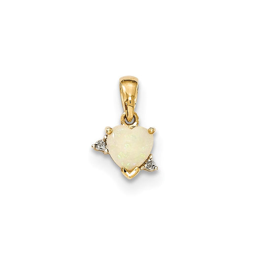 14k Yellow Gold Opal and Real Diamond Pendant